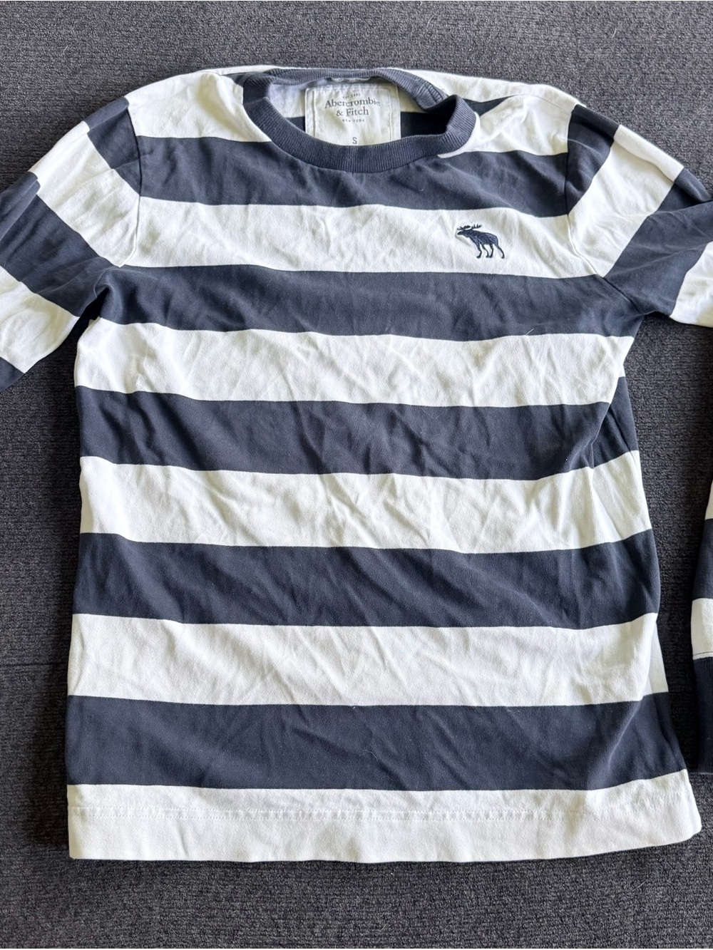 Abercrombie & Fitch Boys Navy and White Striped Long Sleeve Tee
